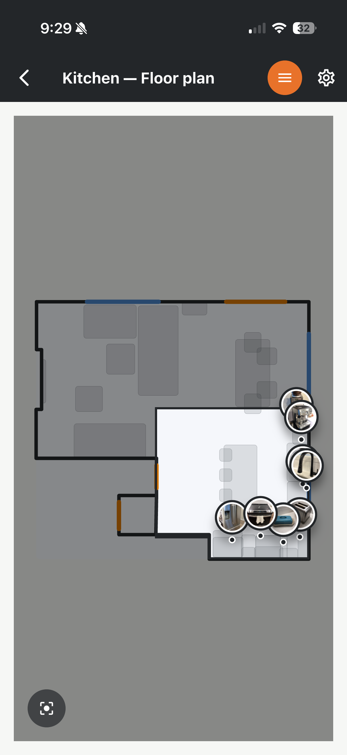 GatherMind floor plan view of a scanned kitchen